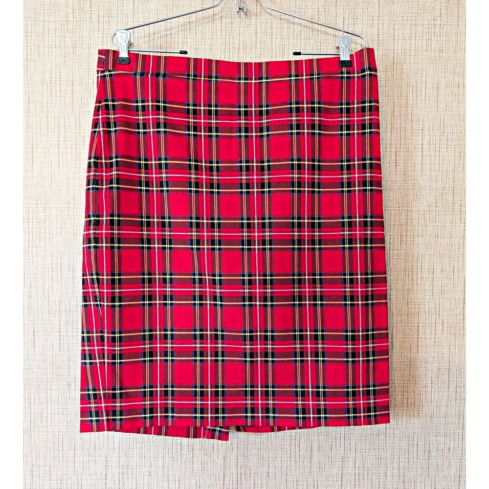 J.CREW Women’s Red Plaid Pencil Skirt Size 10 Lined Zip Knee Casual